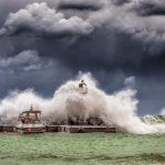 Boat Storm - Big Waves Under Cloudy Sky
