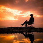 Chair Sunset - Photo of Man Sitting on Camping Chair During Dawn