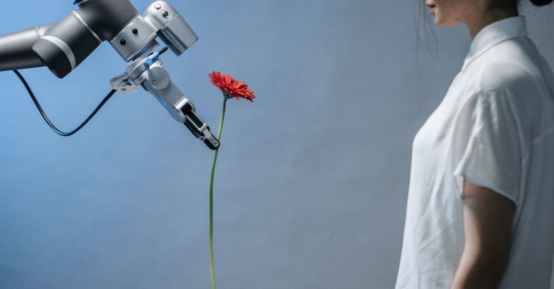 Robot Human - A Robot Giving a Woman a Flower