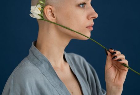 Brain Flowers - Woman with blooming flower on blue background