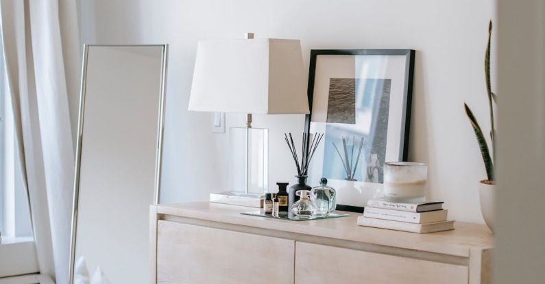 Bottle Lamp - Bedroom interior with commode and mirror in house