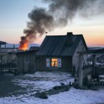 Ice Fire - Gray Wooden House Burning
